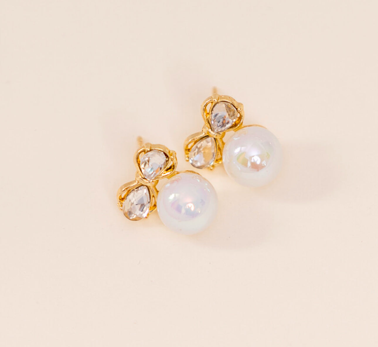 Gold Bow & Pearl Earrings