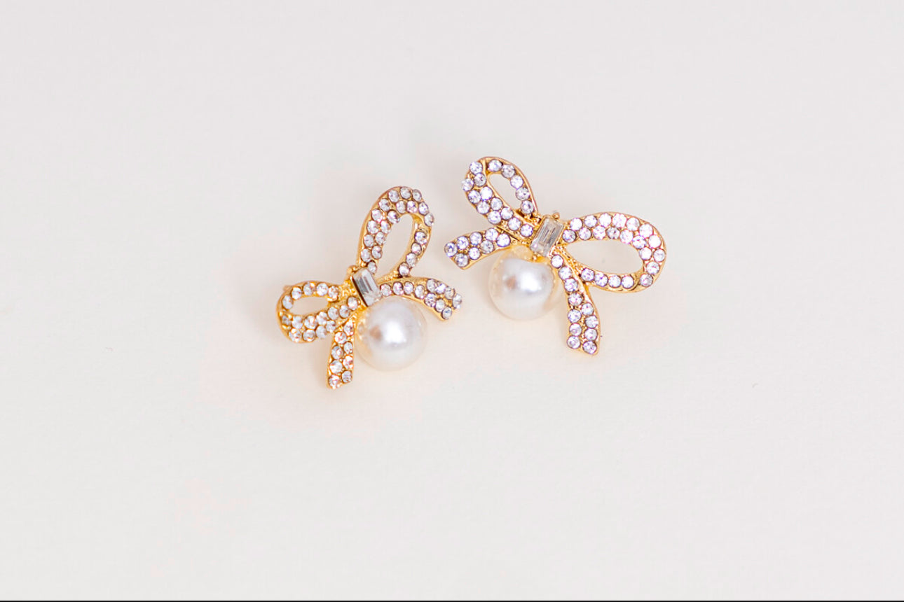 Diamante and Pearl Bow Earrings