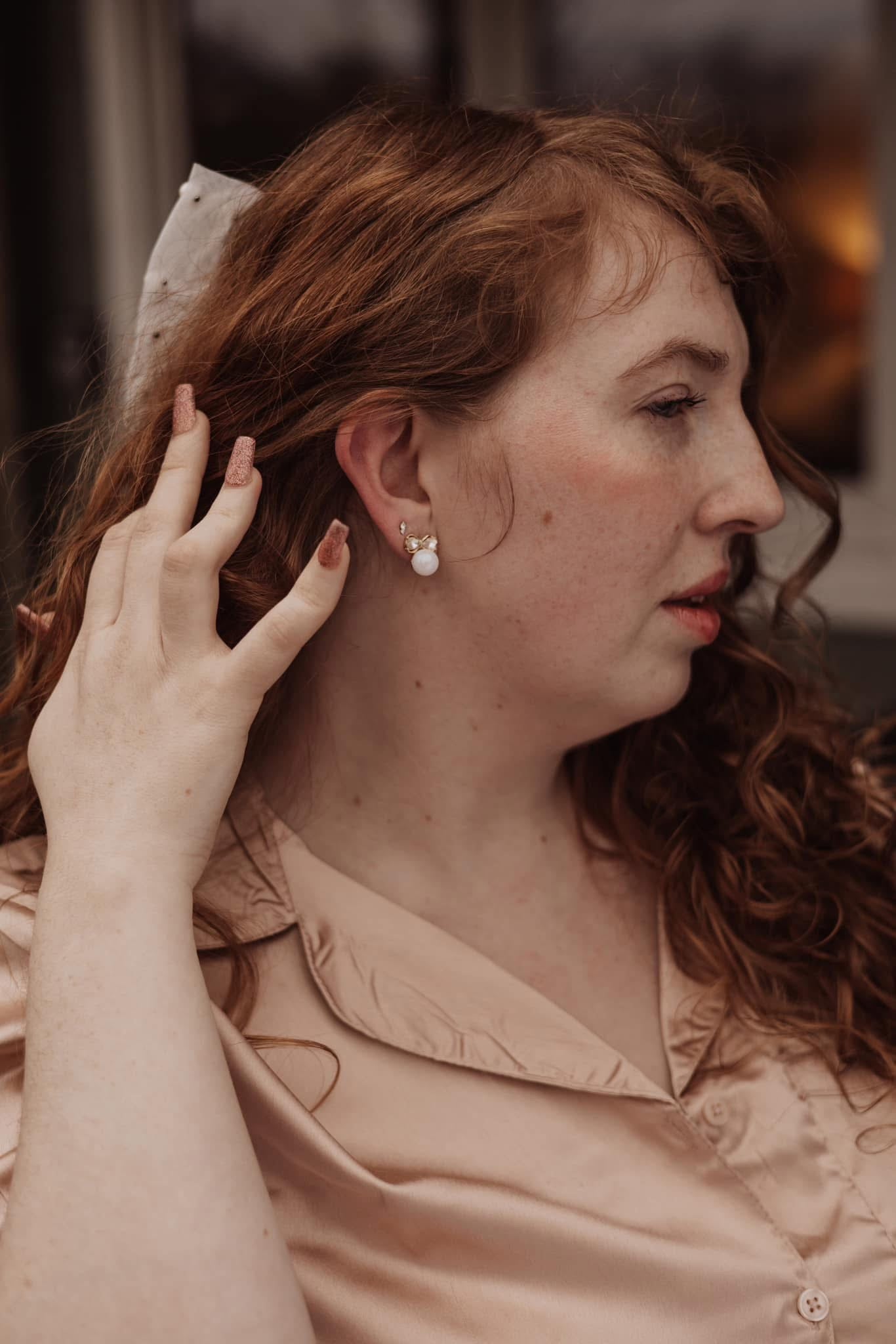 Gold Bow & Pearl Earrings